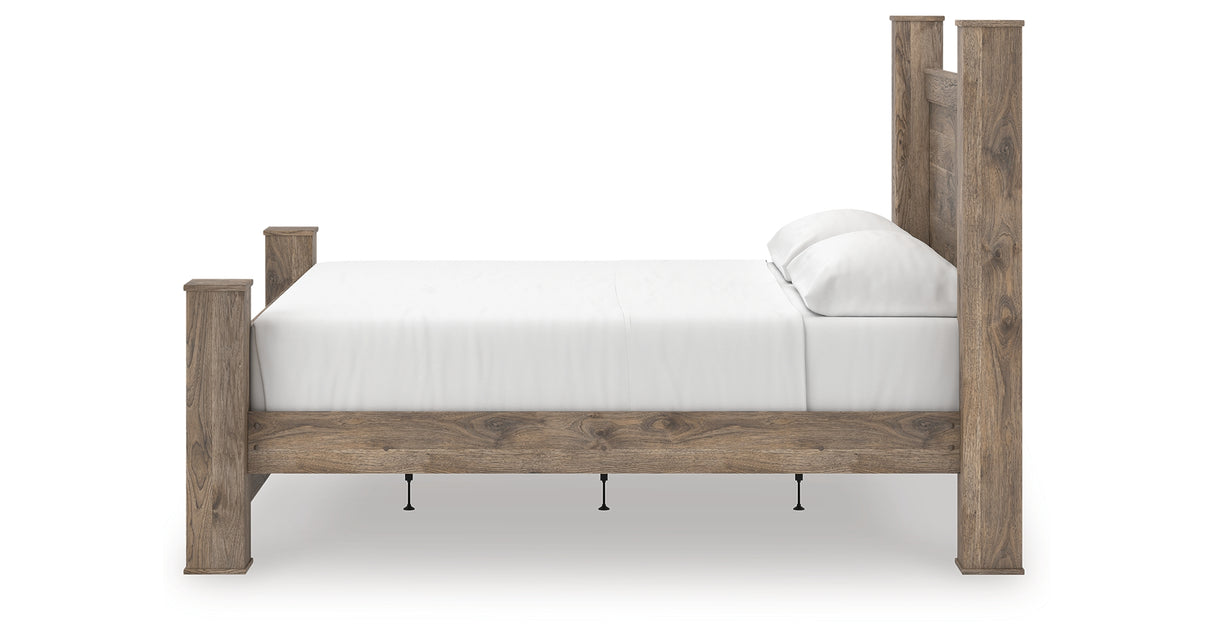 Rusticott California King Poster Bed with Mirrored Dresser in Brown from Ashley - Luna Furniture