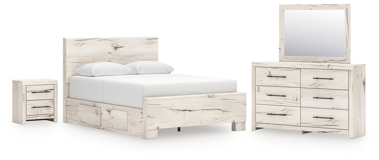 Lawroy Queen Panel Bed with Mirrored Dresser and Nightstand in Light Natural from Ashley - Luna Furniture
