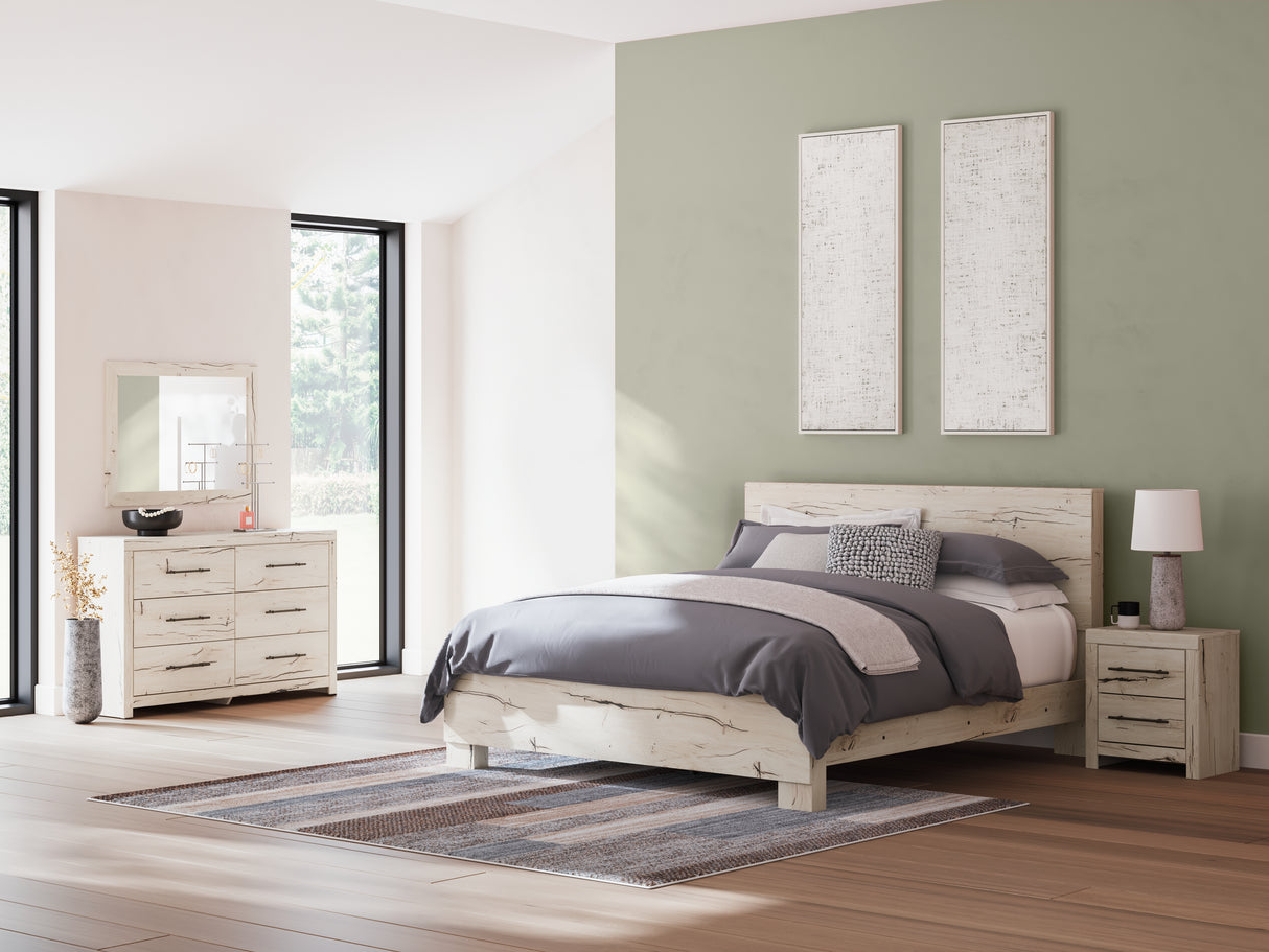 Lawroy Light Natural King Panel Bed, Dresser, Mirror and Nightstand from Ashley - Luna Furniture