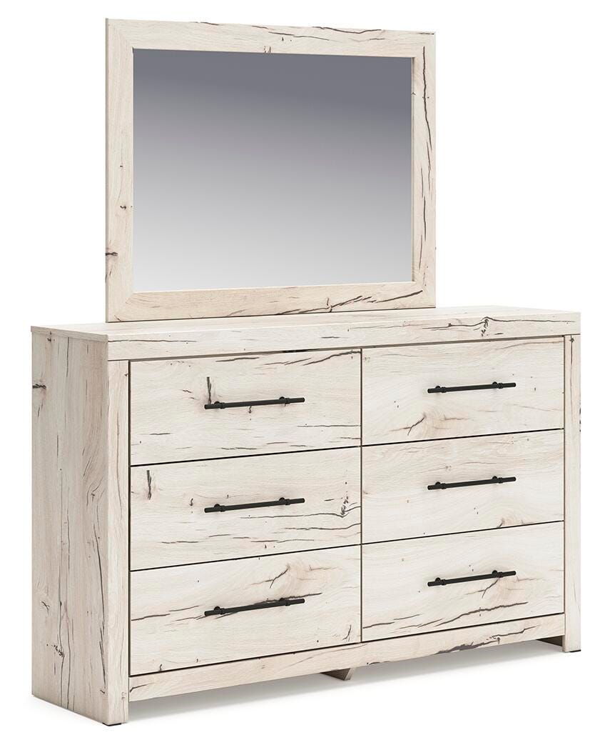 Lawroy Light Natural Queen Panel Bed, Dresser and Mirror from Ashley Furniture - Luna Furniture