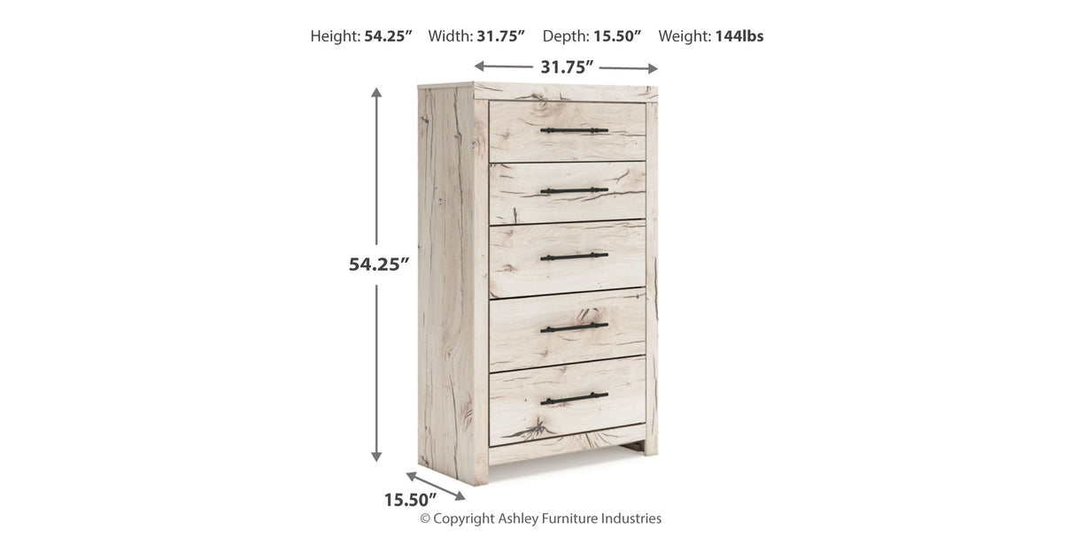 Lawroy Twin Panel Headboard with Mirrored Dresser, Chest and 2 Nightstands in Light Natural from Ashley Furniture - Luna Furniture