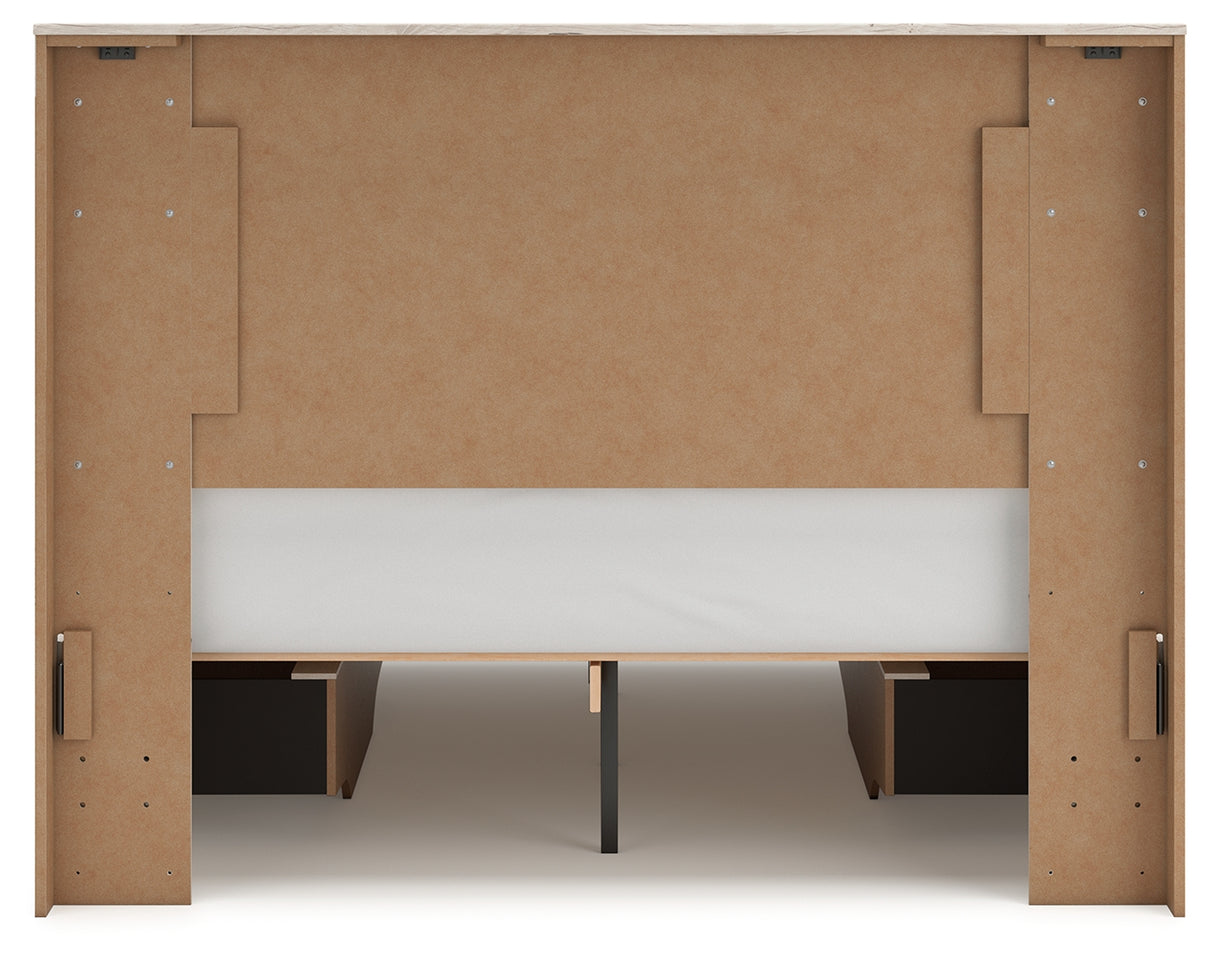 Lawroy Light Natural Queen Panel Bed with Storage, Dresser and Mirror from Ashley - Luna Furniture