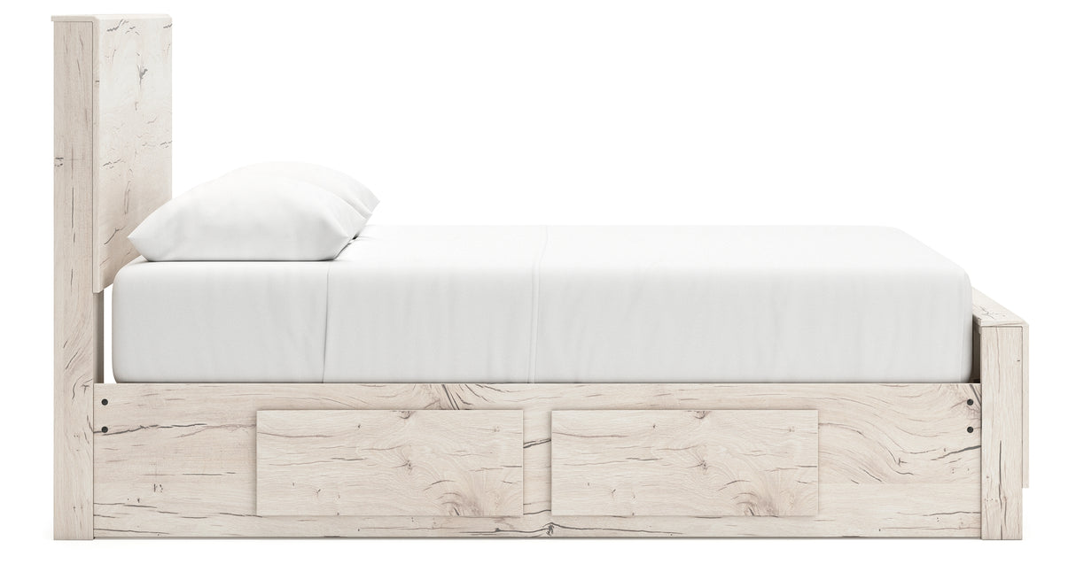 Lawroy Light Natural Queen Panel Bed with Mirrored Dresser, Chest and Nightstand from Ashley - Luna Furniture