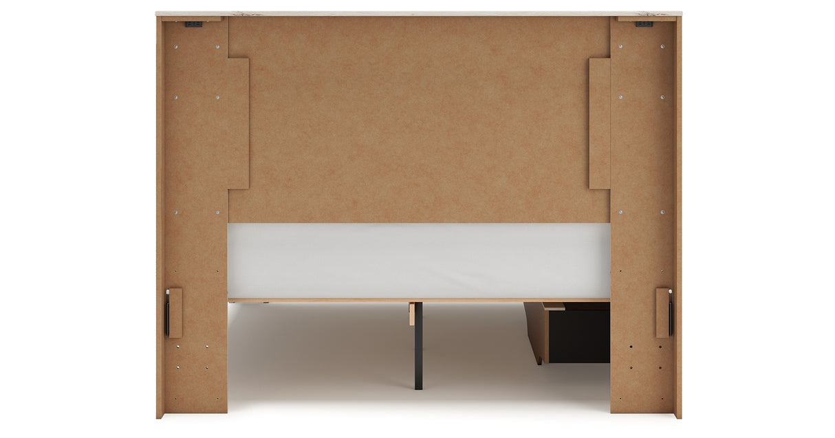Lawroy Queen Panel Bed with Mirrored Dresser and Nightstand in Light Natural from Ashley - Luna Furniture