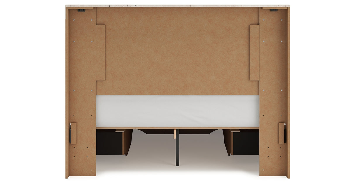 Lawroy Queen Panel Storage Bed with Mirrored Dresser and Nightstand in Light Natural from Ashley - Luna Furniture