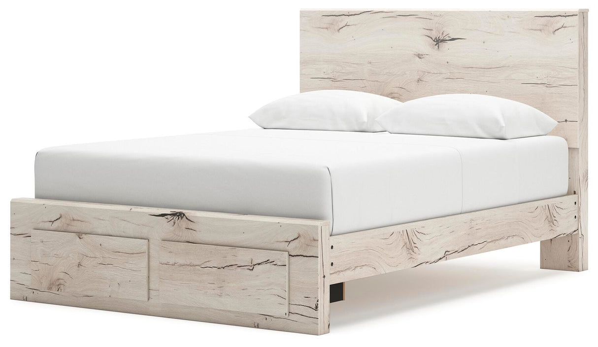 Lawroy Queen Panel Storage Bed with Mirrored Dresser and Nightstand in Light Natural from Ashley - Luna Furniture