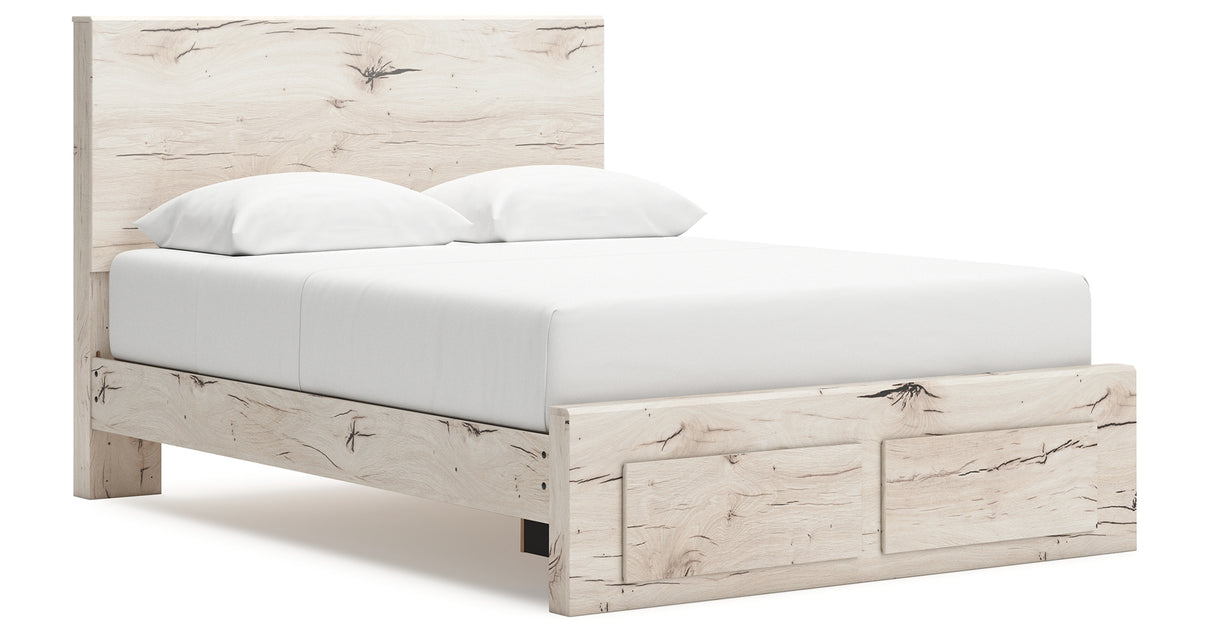 Lawroy Queen Panel Storage Bed with Mirrored Dresser and 2 Nightstands in Light Natural from Ashley - Luna Furniture