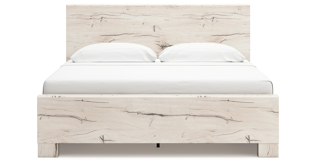 Lawroy King Panel Bed with Mirrored Dresser in Light Natural from Ashley - Luna Furniture