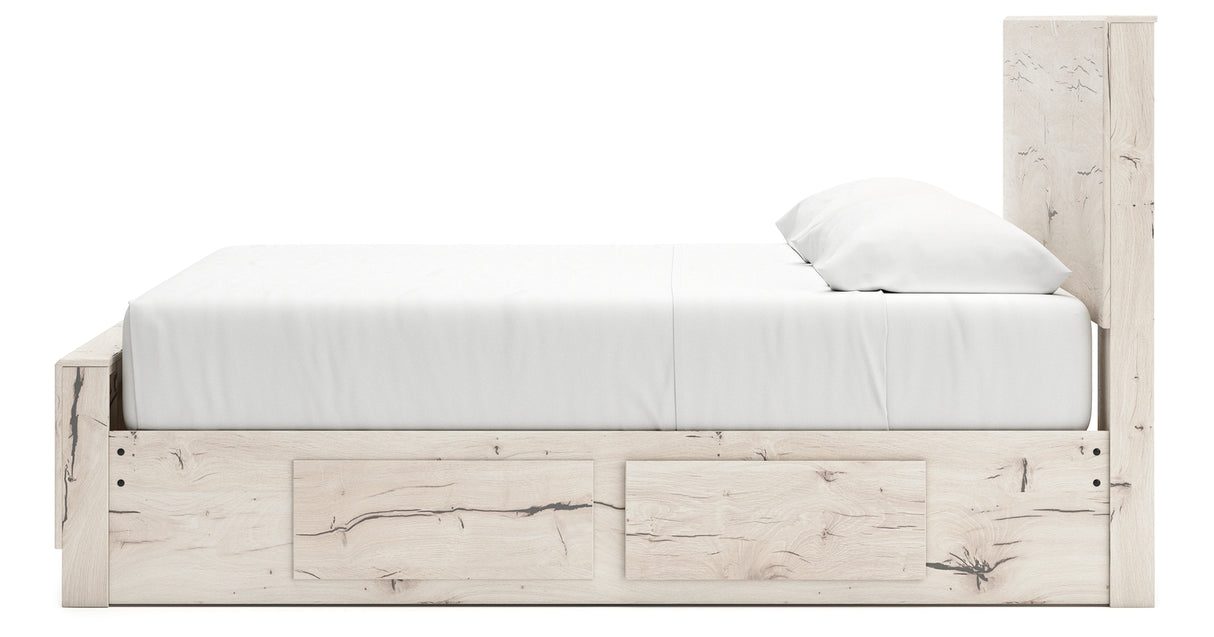 Lawroy King Panel Bed with Mirrored Dresser in Light Natural from Ashley - Luna Furniture