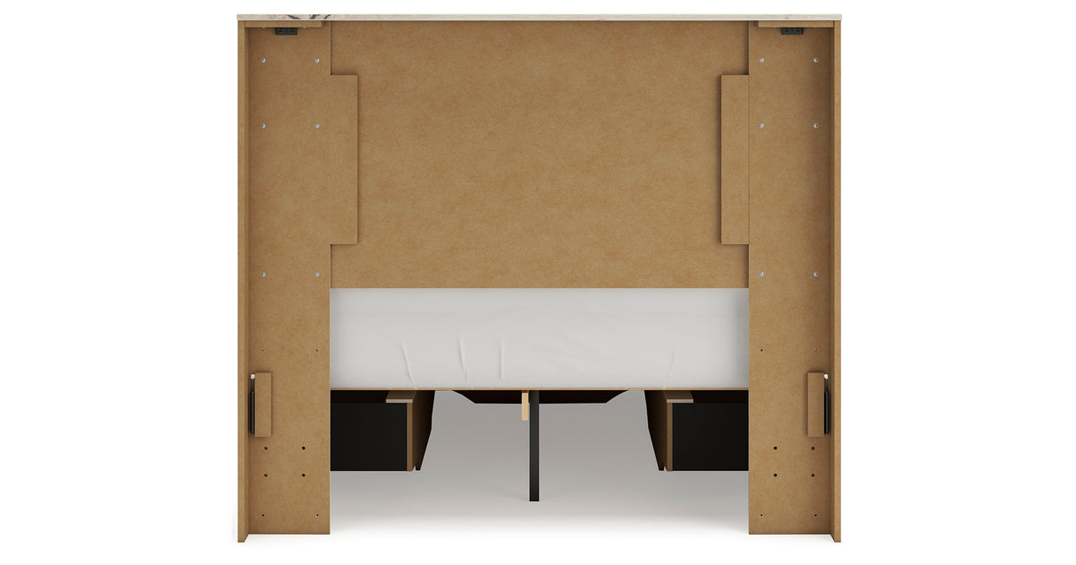 Lawroy Full Panel Storage Bed with Mirrored Dresser and Nightstand in Light Natural from Ashley - Luna Furniture
