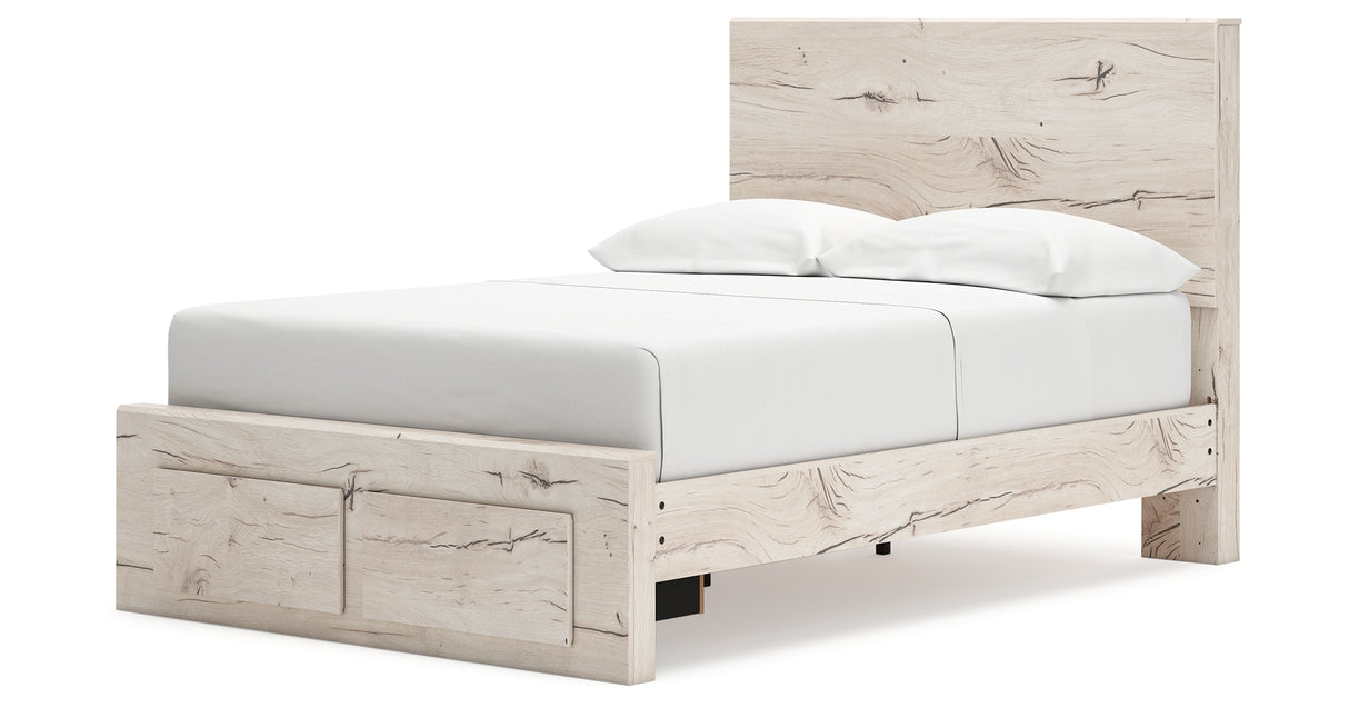 Lawroy Light Natural Twin Panel Bed with Storage with Mirrored Dresser and Chest from Ashley - Luna Furniture