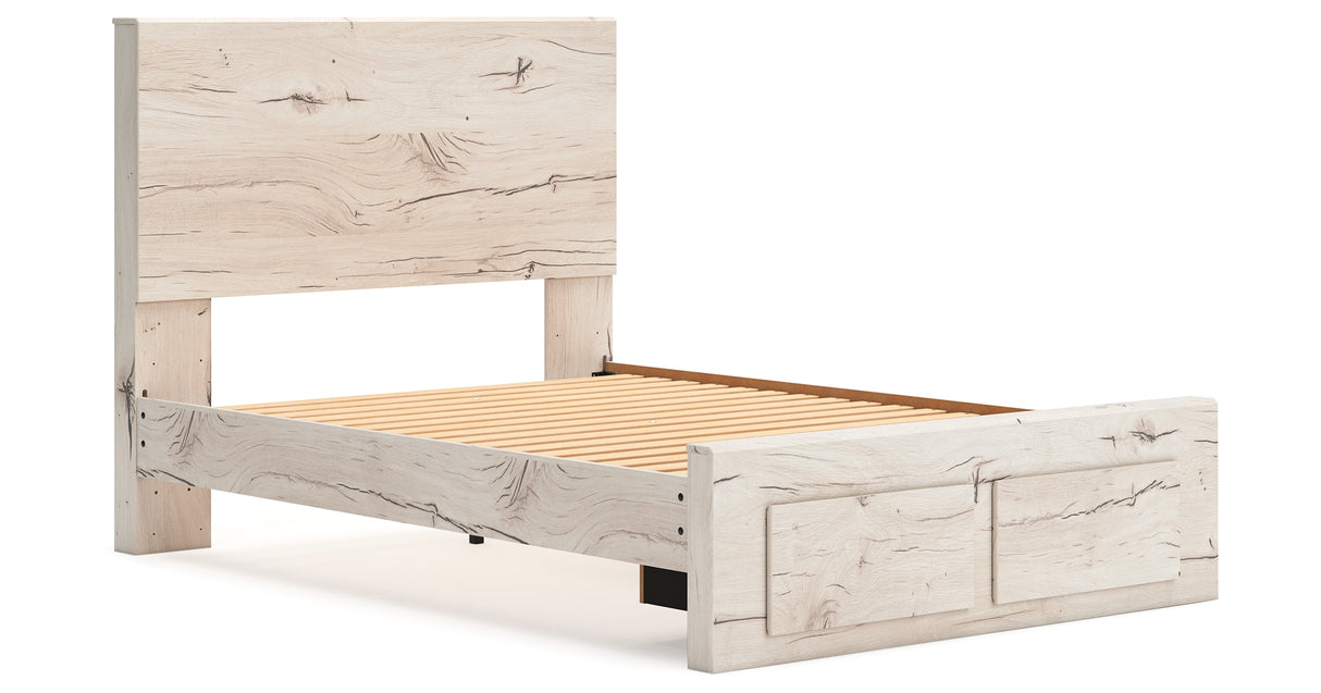 Lawroy Light Natural Twin Panel Bed with Storage with Mirrored Dresser and Chest from Ashley - Luna Furniture