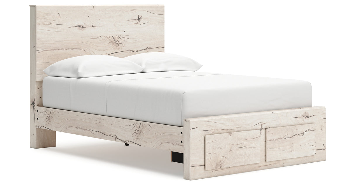 Lawroy Light Natural Twin Panel Bed with Storage with Mirrored Dresser and Chest from Ashley - Luna Furniture