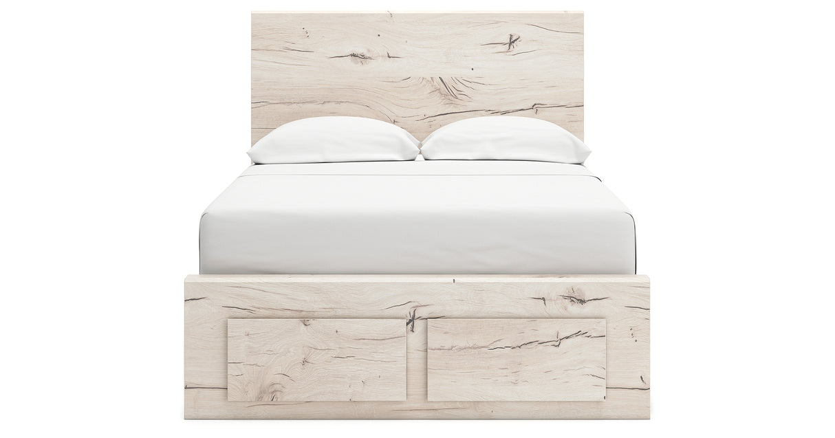 Lawroy Light Natural Twin Panel Bed with Storage with Mirrored Dresser and Chest from Ashley - Luna Furniture