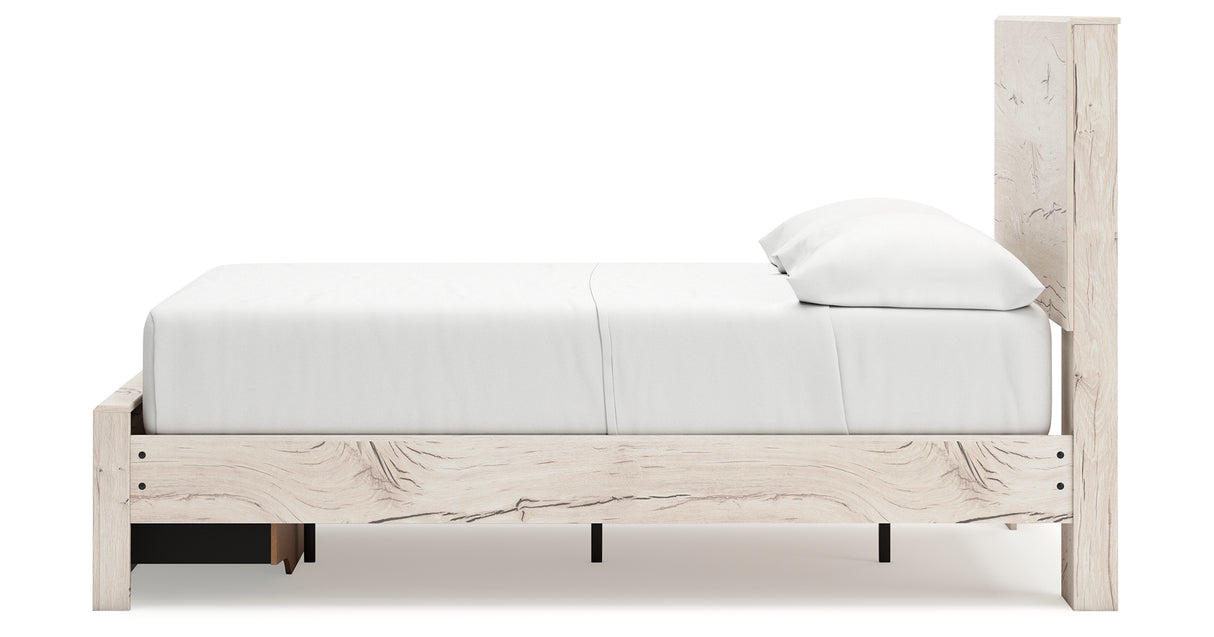 Lawroy Light Natural Twin Panel Bed with Storage with Mirrored Dresser and Chest from Ashley - Luna Furniture