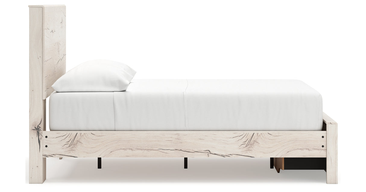 Lawroy Light Natural Twin Panel Bed with Storage with Mirrored Dresser and Chest from Ashley - Luna Furniture
