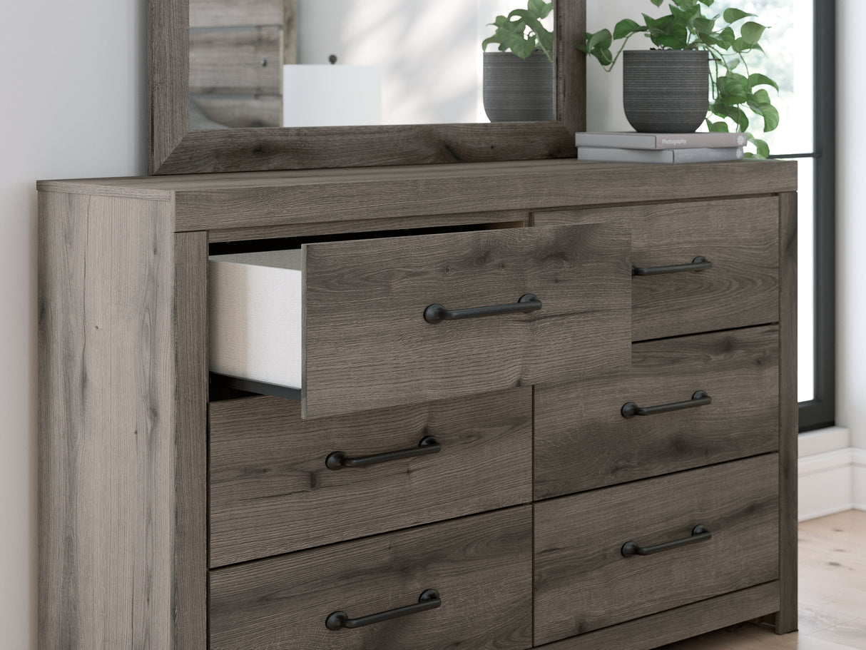 Graystorm Full Panel Bed with Storage with Mirrored Dresser and Nightstand in Brown Gray from Ashley Furniture - Luna Furniture