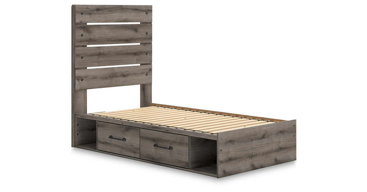 Graystorm Twin Panel Storage Bed with Mirrored Dresser and Nightstand in Brown Gray from Ashley Furniture - Luna Furniture