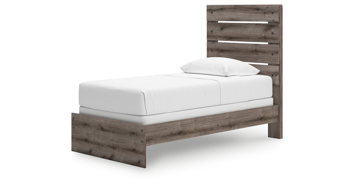 Graystorm Twin Panel Bed with Mirrored Dresser and 2 Nightstands in Brown Gray from Ashley - Luna Furniture