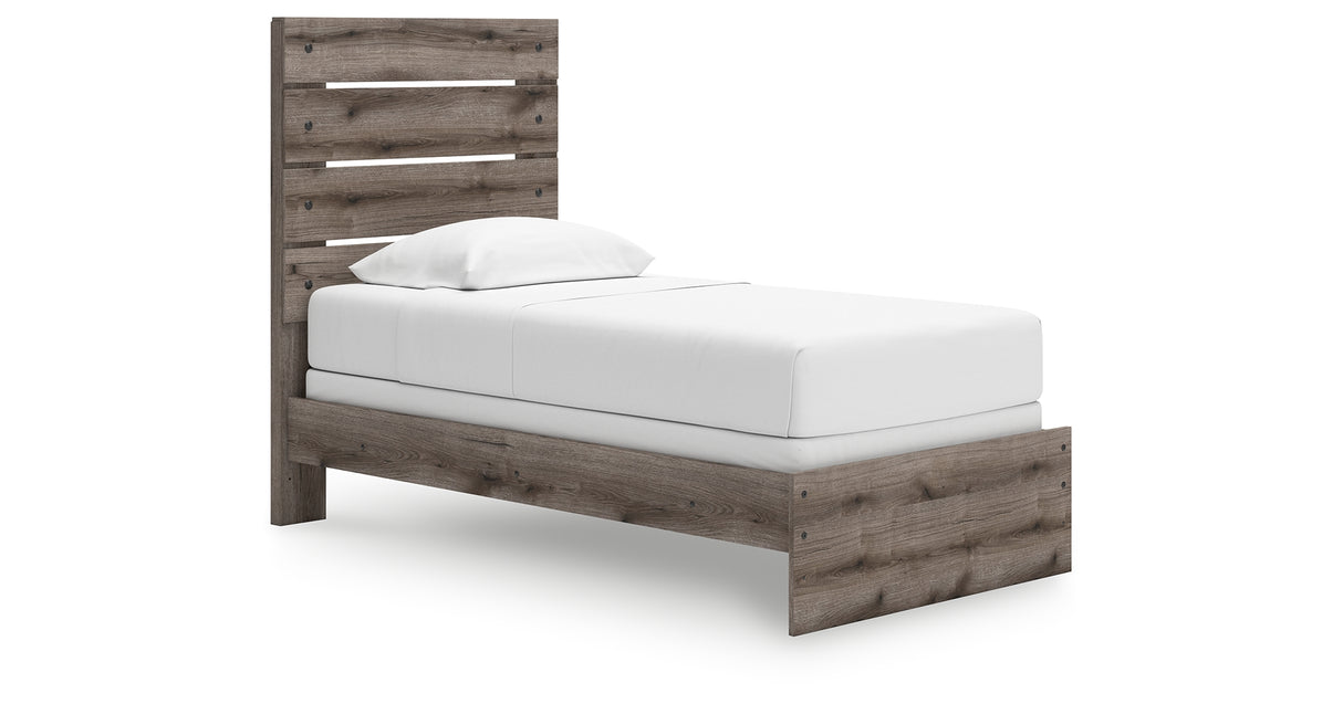 Graystorm Twin Panel Bed with Mirrored Dresser and 2 Nightstands in Brown Gray from Ashley - Luna Furniture
