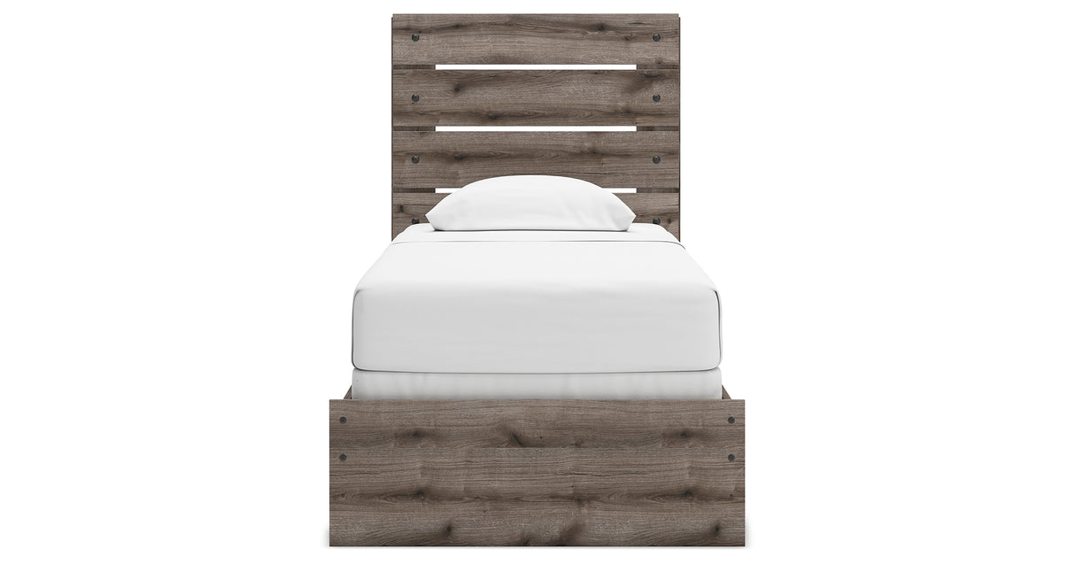 Graystorm Twin Panel Bed with Mirrored Dresser and 2 Nightstands in Brown Gray from Ashley - Luna Furniture