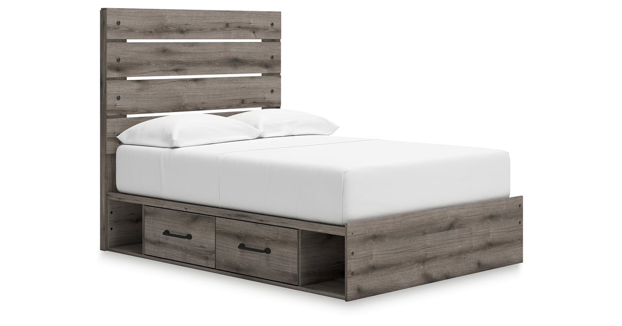 Graystorm Full Panel Bed with Storage with Mirrored Dresser and Nightstand in Brown Gray from Ashley Furniture - Luna Furniture