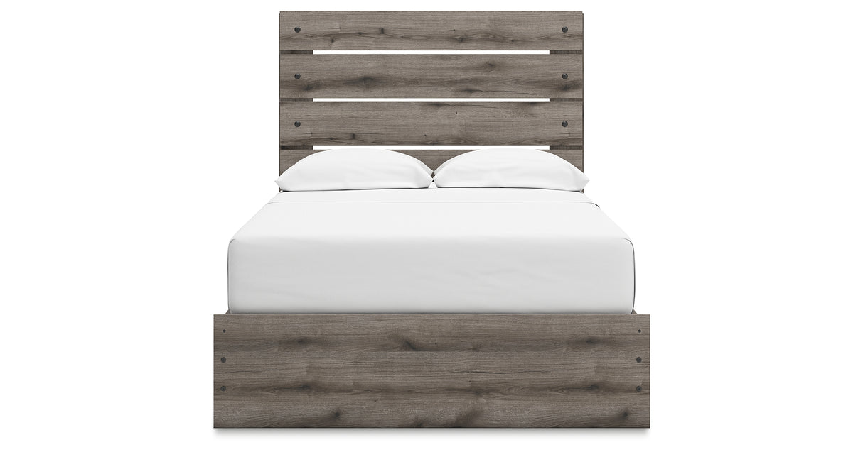 Graystorm Full Panel Bed with Storage with Mirrored Dresser and Nightstand in Brown Gray from Ashley Furniture - Luna Furniture