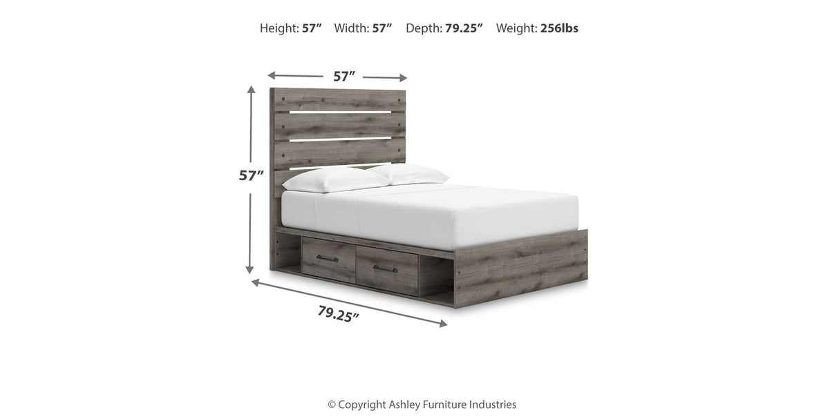 Graystorm Full Panel Bed with Storage with Mirrored Dresser, Chest and 2 Nightstands in Brown Gray from Ashley Furniture - Luna Furniture