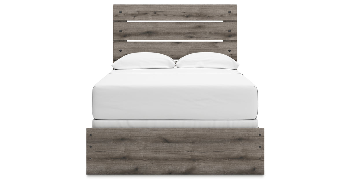 Graystorm Full Panel Bed with Mirrored Dresser, Chest and 2 Nightstands in Brown Gray from Ashley Furniture - Luna Furniture