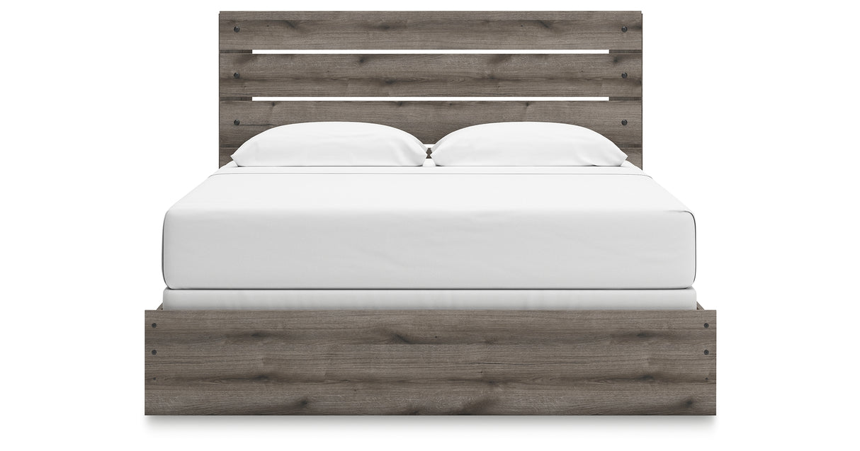 Graystorm King Panel Bed with Mirrored Dresser and Nightstand in Brown Gray from Ashley Furniture - Luna Furniture