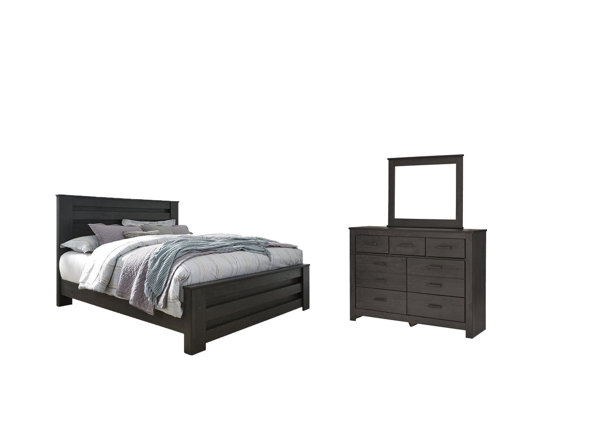 Brinxton Charcoal King Panel Bed, Dresser and Mirror from Ashley - Luna Furniture
