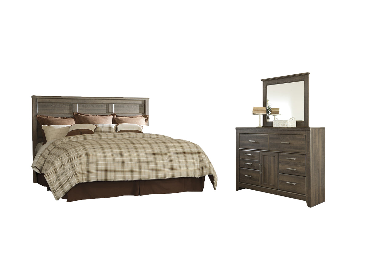 Juararo King/California King Panel Headboard Bed with Mirrored Dresser in Dark Brown from Ashley Furniture - Luna Furniture