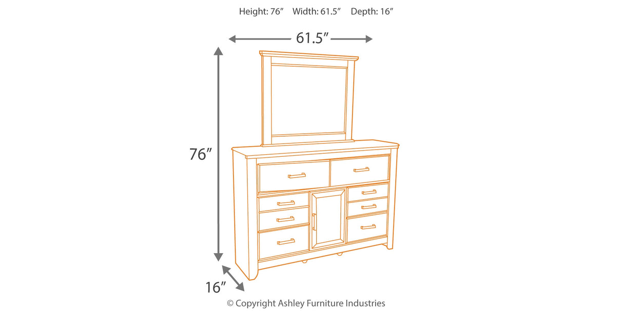 Juararo King/California King Panel Headboard Bed with Mirrored Dresser and Chest in Dark Brown from Ashley - Luna Furniture