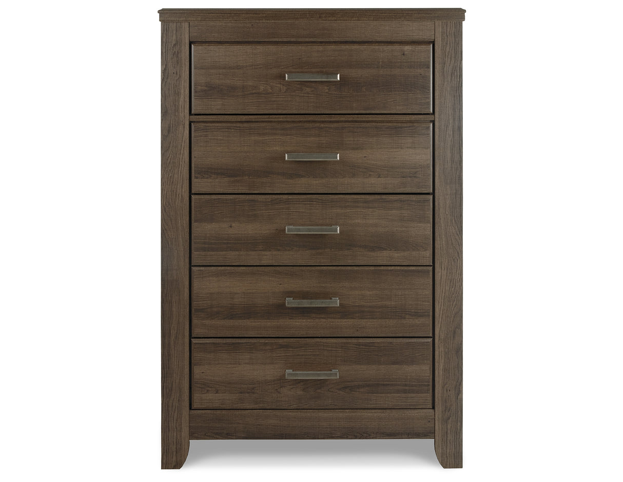 Juararo Queen Poster Bed with Mirrored Dresser and Chest in Dark Brown from Ashley Furniture - Luna Furniture