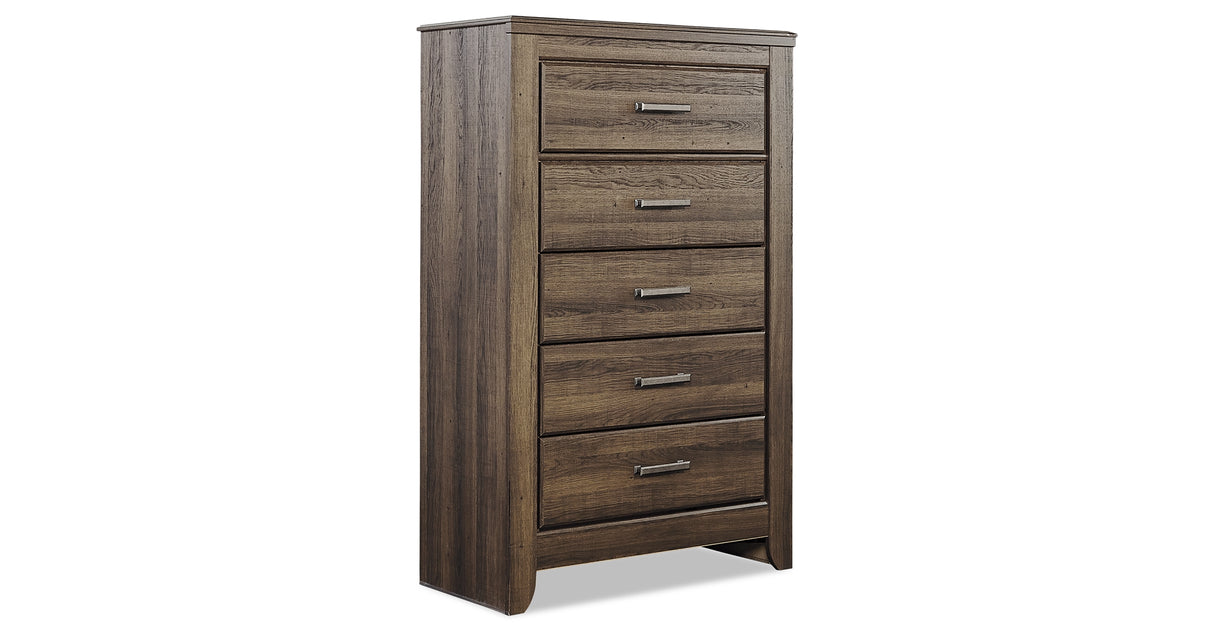 Juararo King Panel Bed with Mirrored Dresser, Chest and 2 Nightstands in Dark Brown from Ashley - Luna Furniture