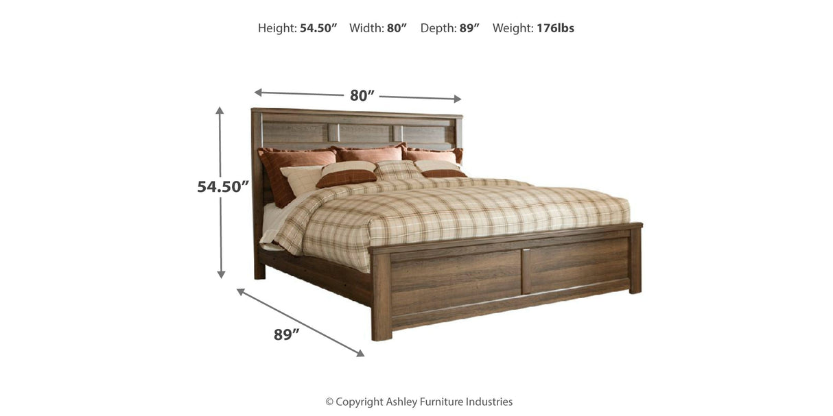 Juararo California King Panel Bed with Mirrored Dresser and 2 Nightstands in Dark Brown from Ashley - Luna Furniture