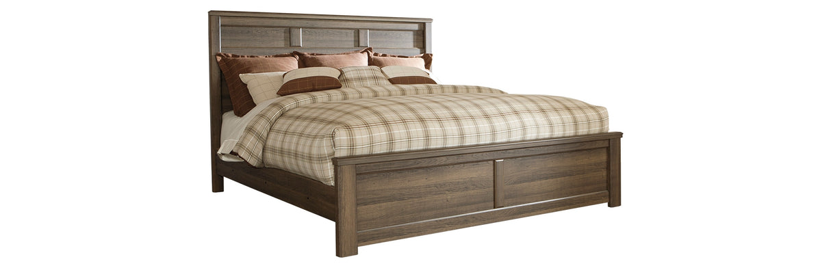Juararo California King Panel Bed with Mirrored Dresser and 2 Nightstands in Dark Brown from Ashley - Luna Furniture
