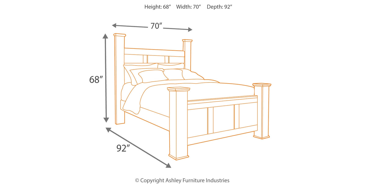 Juararo Queen Poster Bed with Mirrored Dresser, Chest and 2 Nightstands in Dark Brown from Ashley Furniture - Luna Furniture