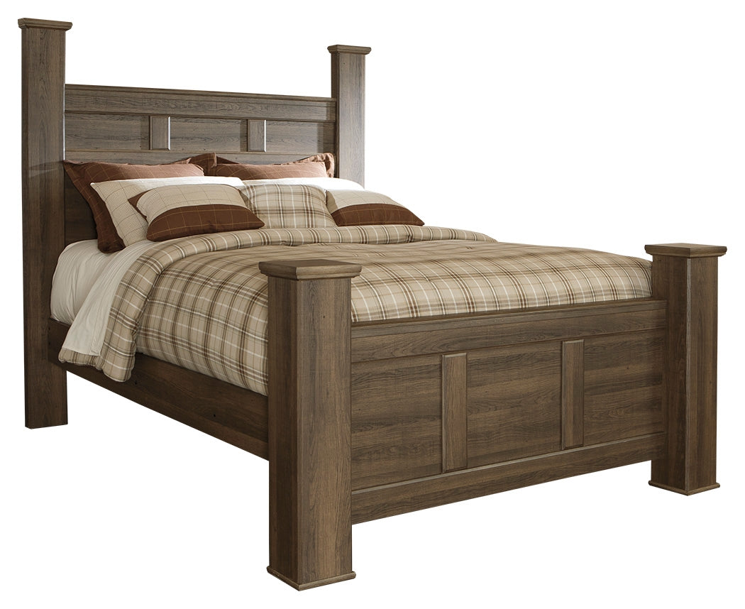 Juararo Dark Brown Queen Poster Bed with Mirrored Dresser and 2 Nightstands from Ashley Furniture - Luna Furniture