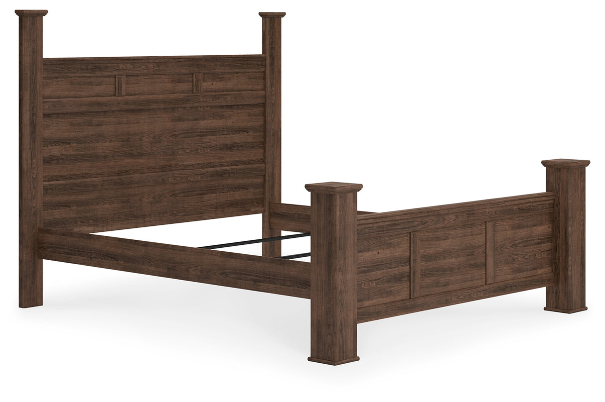 Juararo California King Poster Bed with Mirrored Dresser and 2 Nightstands in Dark Brown from Ashley Furniture - Luna Furniture