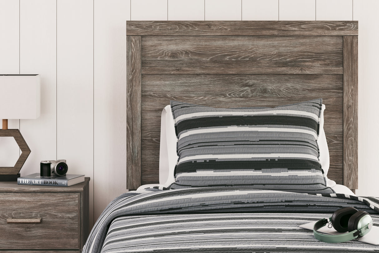 Ralinksi Gray Twin Panel Bed with Mirrored Dresser from Ashley Furniture - Luna Furniture