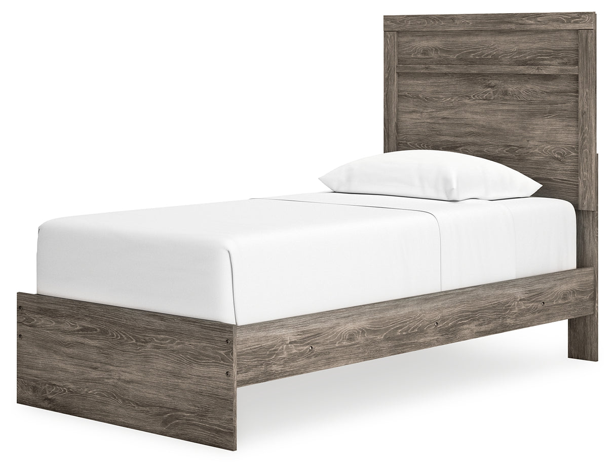 Ralinksi Gray Twin Panel Bed with Mirrored Dresser from Ashley Furniture - Luna Furniture