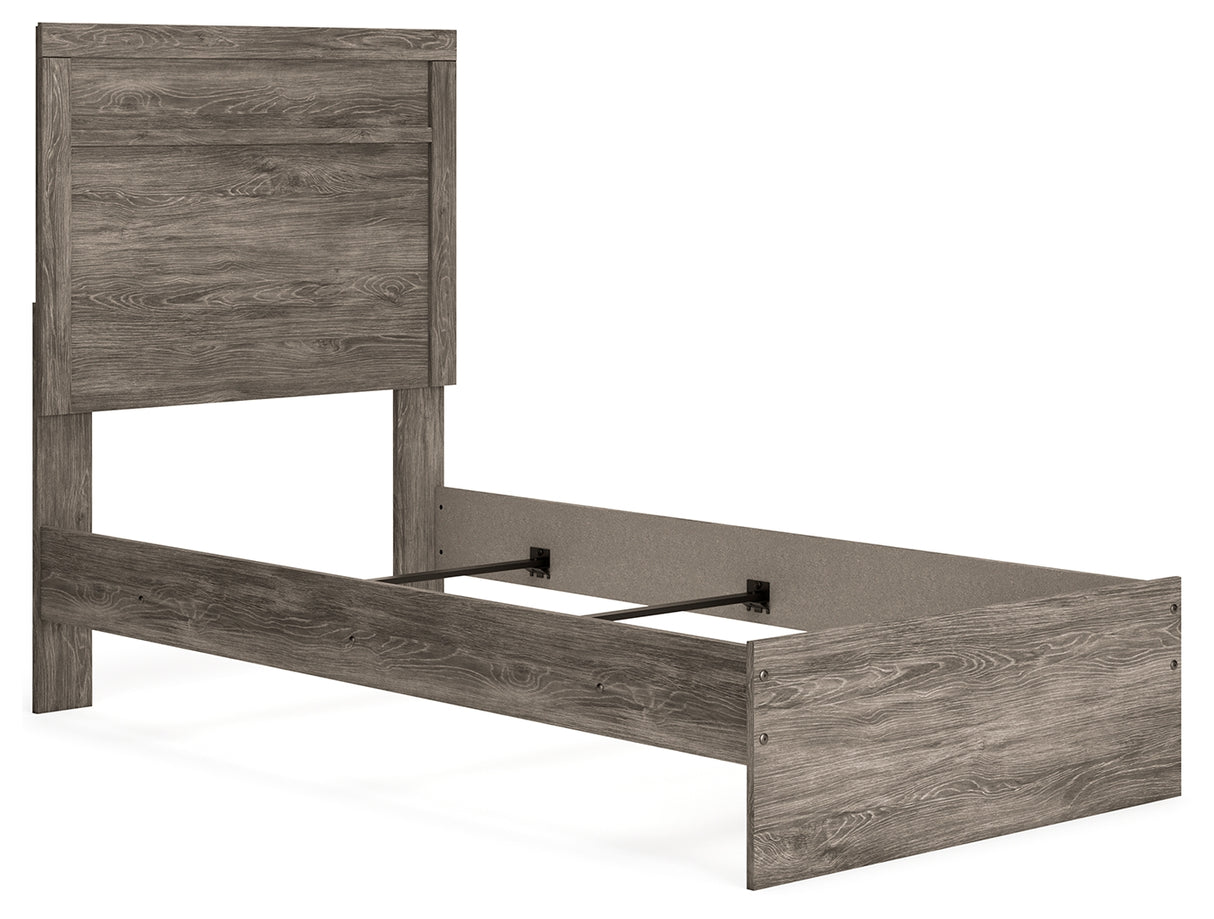 Ralinksi Gray Twin Panel Bed with Mirrored Dresser from Ashley Furniture - Luna Furniture