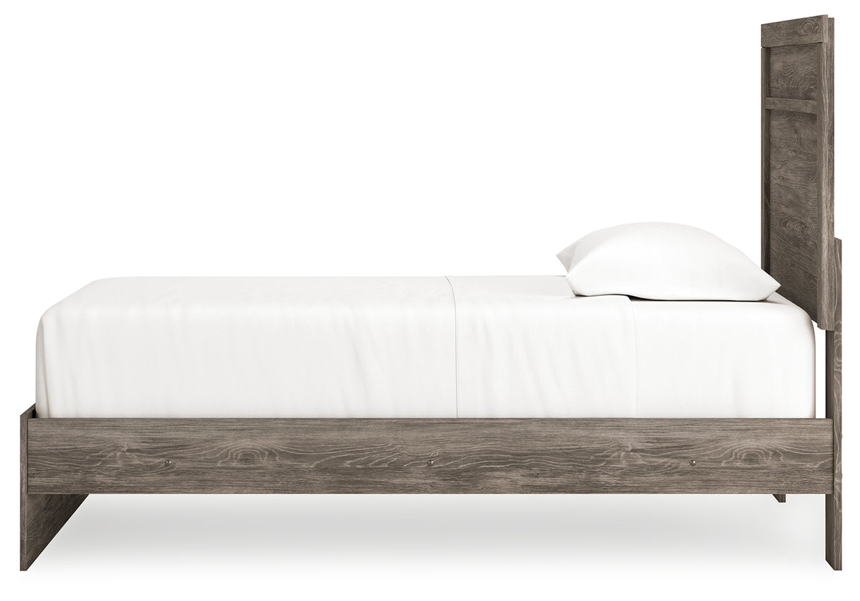 Ralinksi Gray Twin Panel Bed with Mirrored Dresser from Ashley Furniture - Luna Furniture