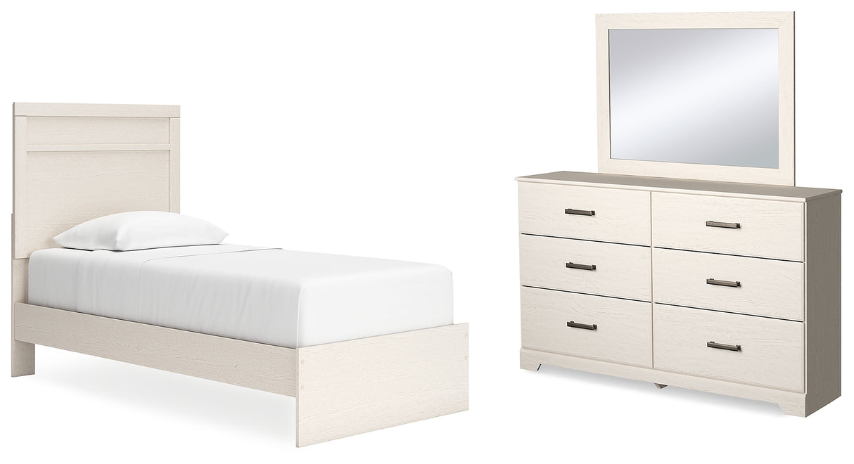 Stelsie Twin Panel Bed with Mirrored Dresser in White from Ashley - Luna Furniture