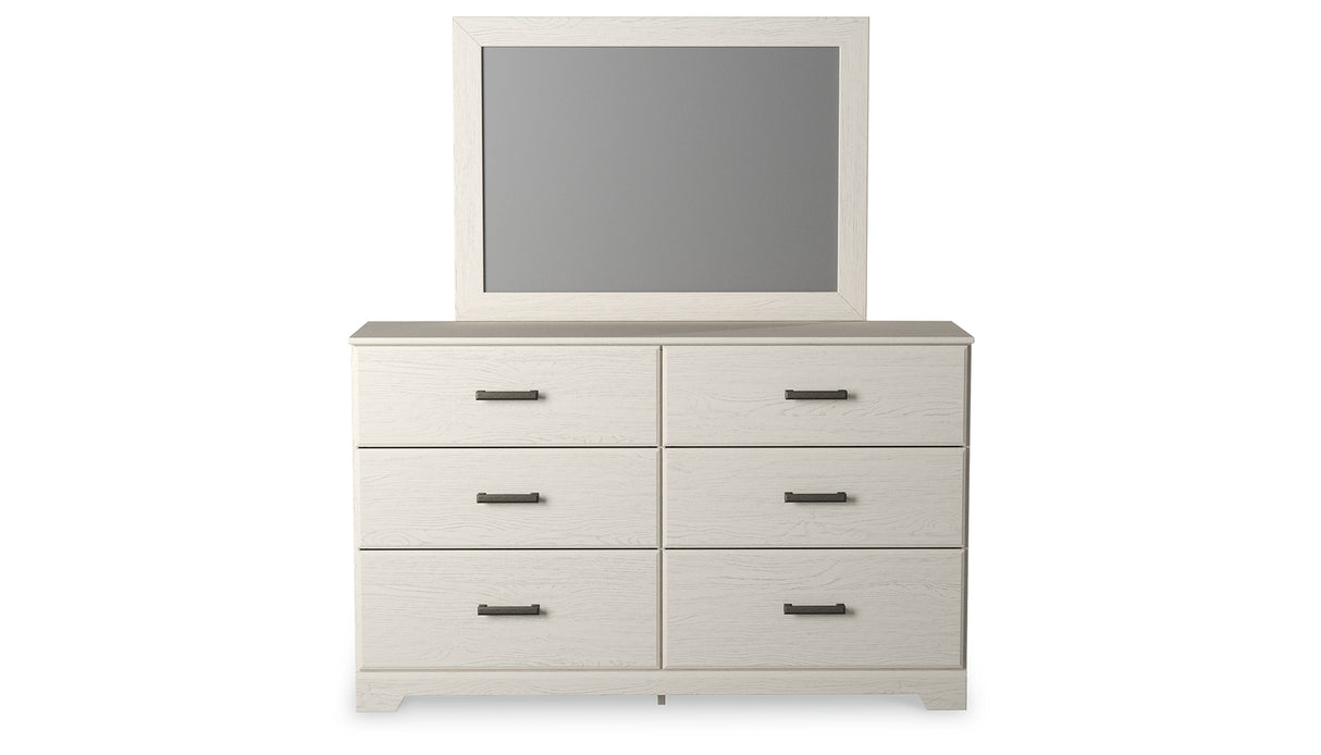 Stelsie Twin Panel Bed with Mirrored Dresser and 2 Nightstands in White from Ashley - Luna Furniture