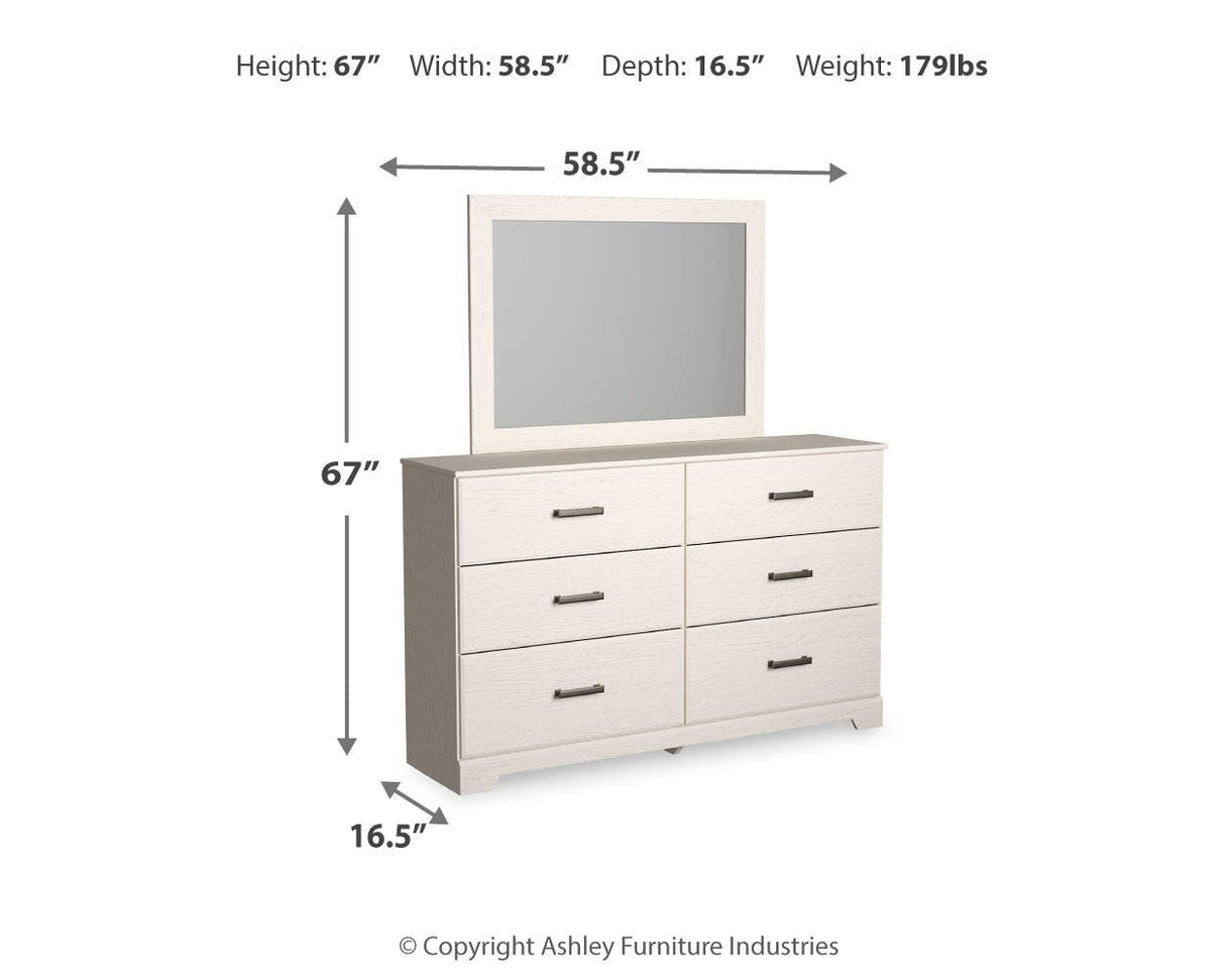 Stelsie Twin Panel Bed with Mirrored Dresser and 2 Nightstands in White from Ashley Furniture - Luna Furniture