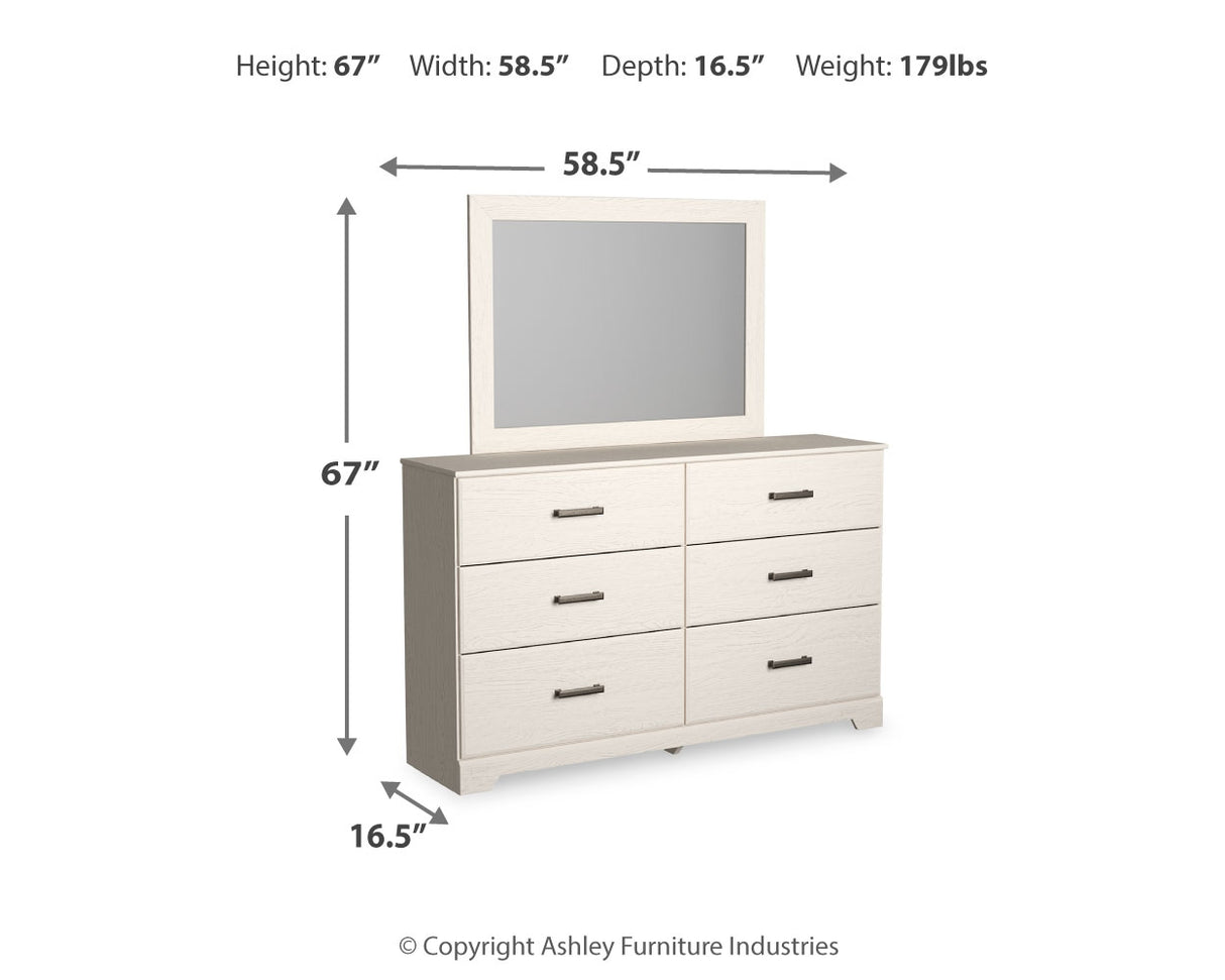 Stelsie Queen Panel Bed with Mirrored Dresser and Nightstand in White from Ashley Furniture - Luna Furniture
