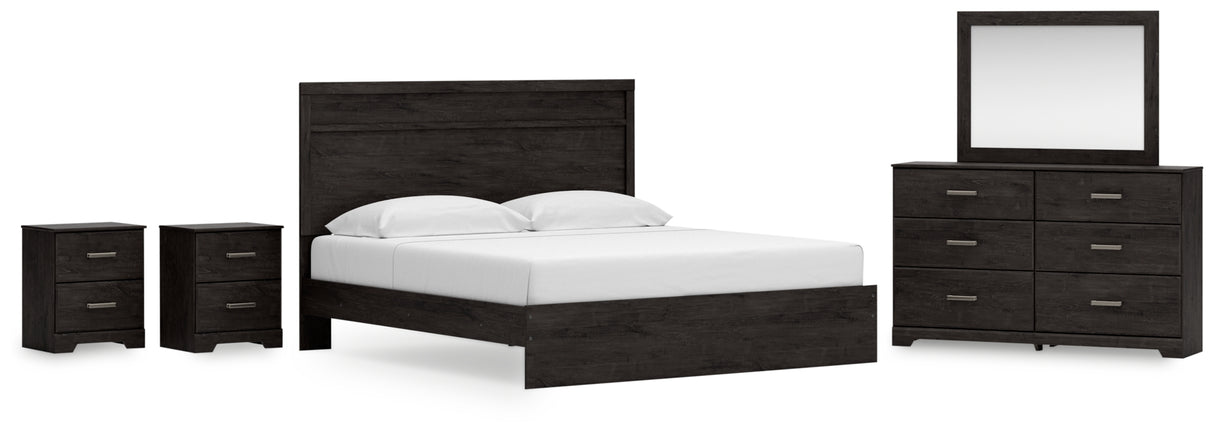 Belachime Dark Charcoal King Panel Bed, Dresser Mirror and 2 Nightstands from Ashley Furniture - Luna Furniture