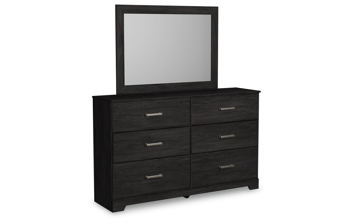 Belachime Twin Panel Bed with Mirrored Dresser and Nightstand in Charcoal from Ashley Furniture - Luna Furniture
